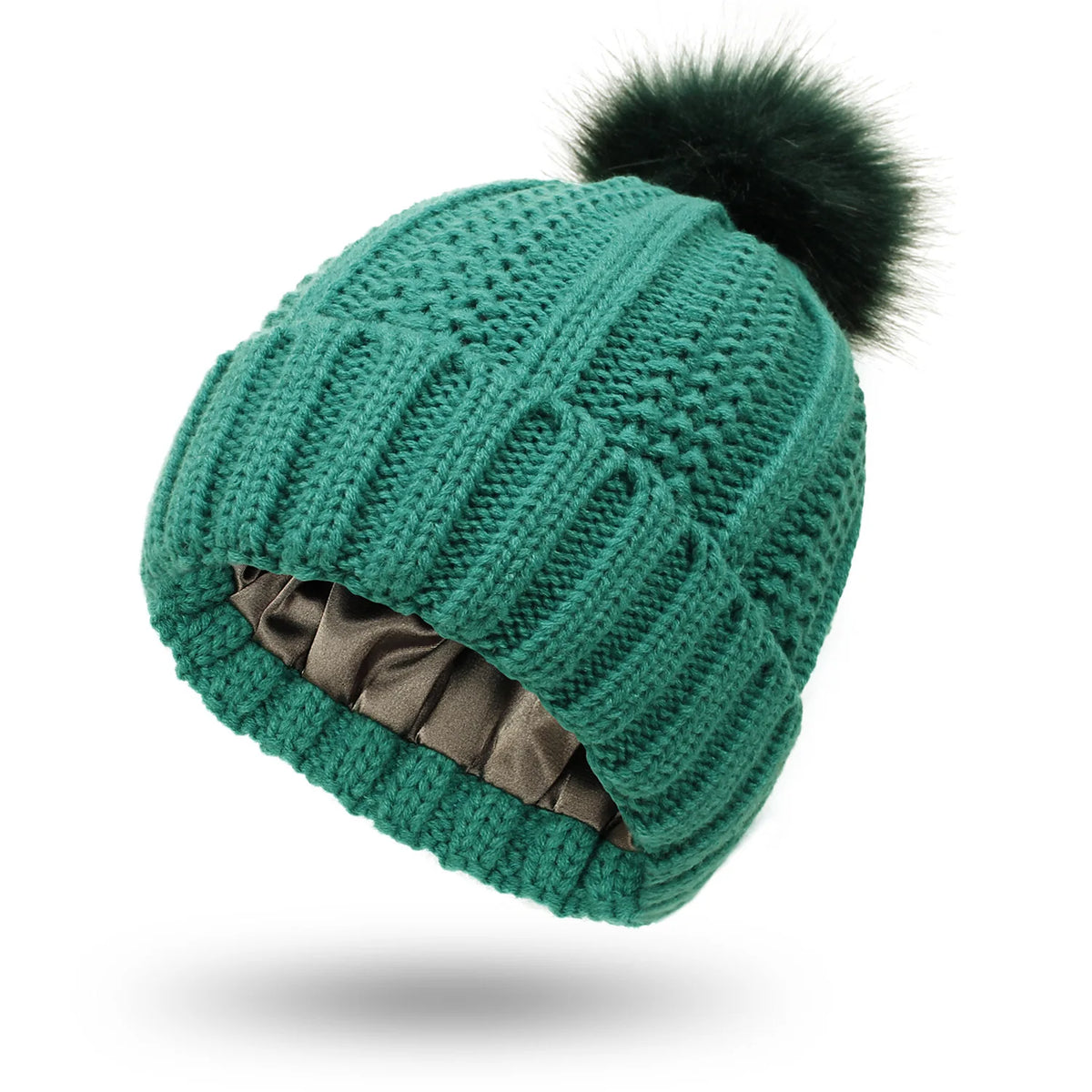 Veloura satin-lined beanie in Forest Green