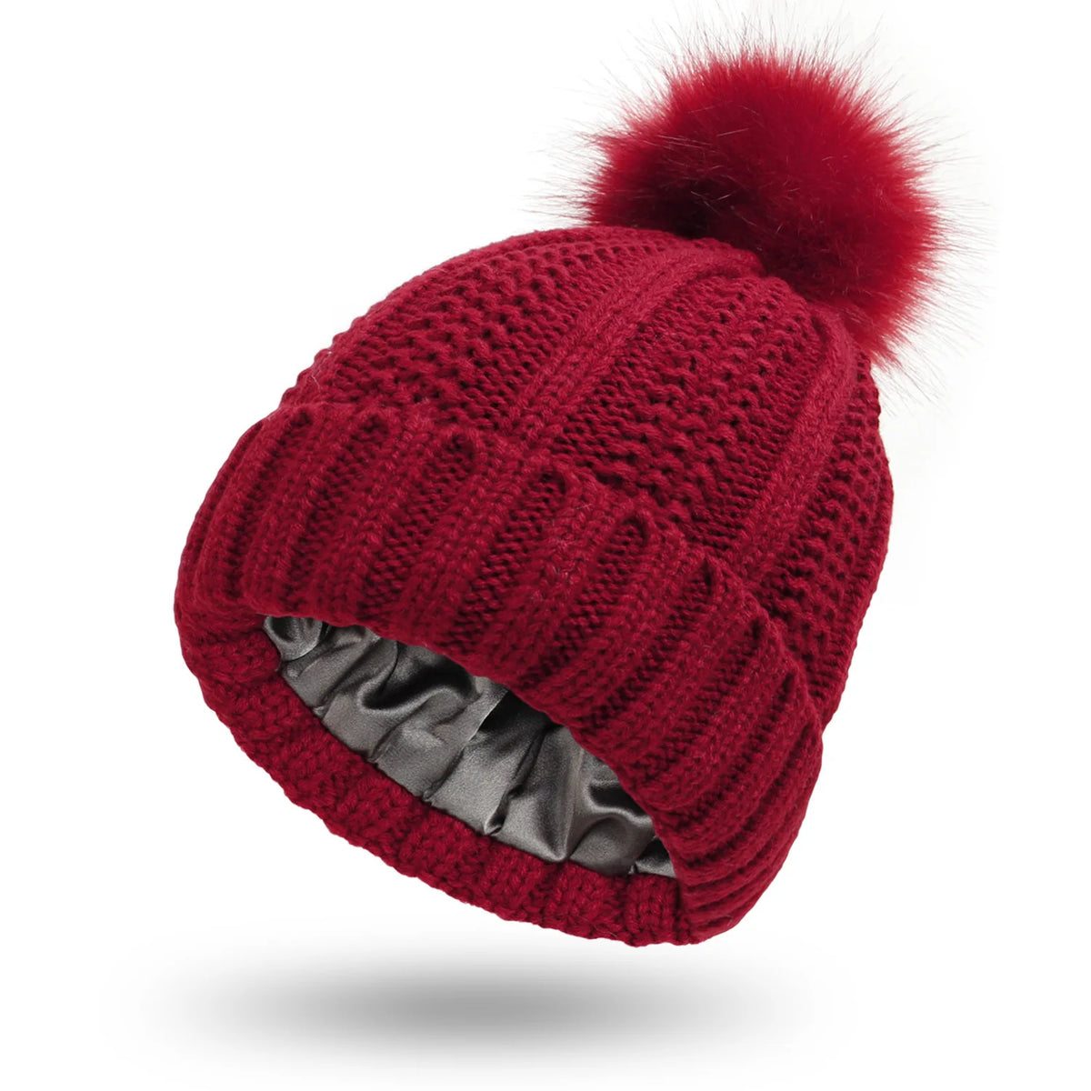 Veloura satin-lined beanie in Wine Red