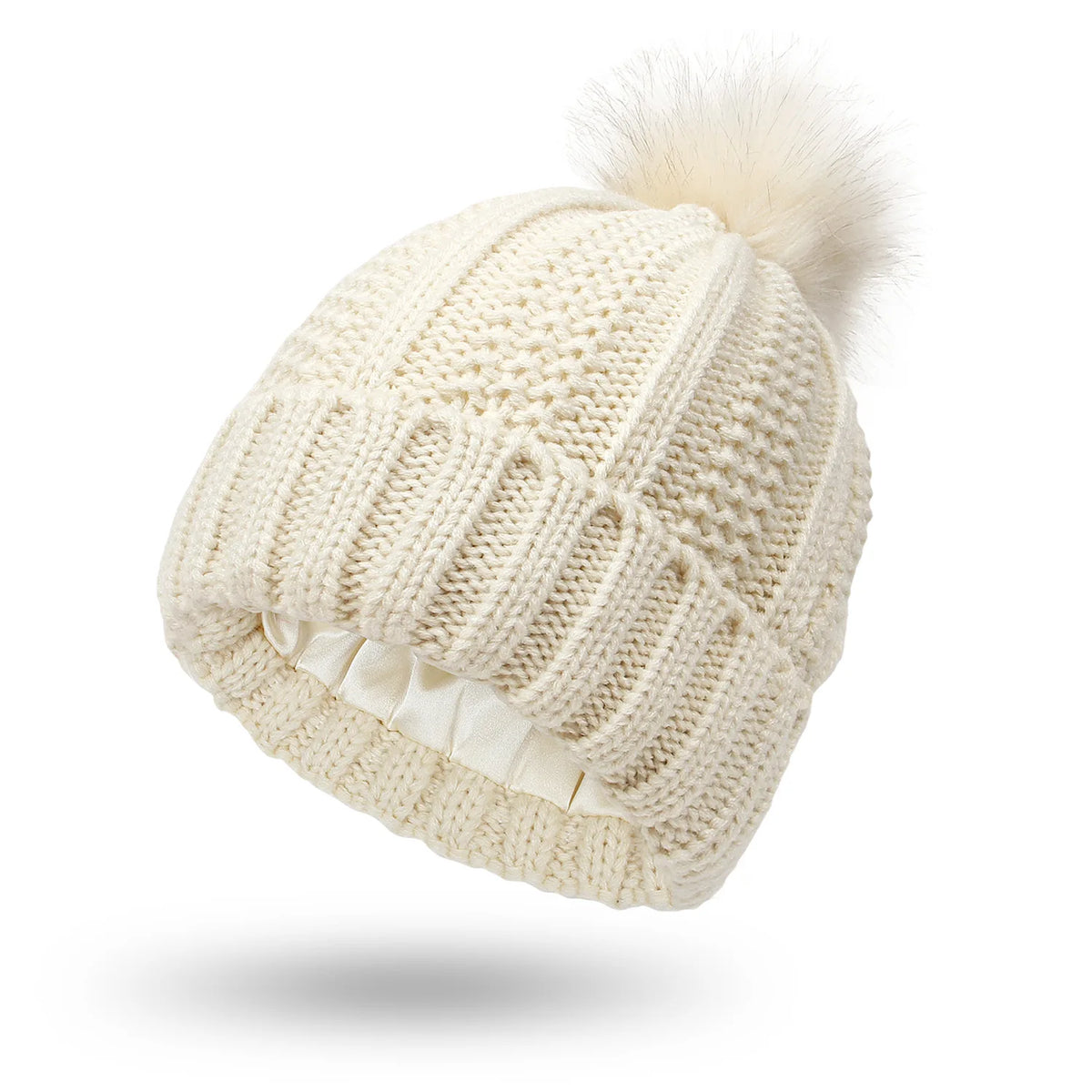 Veloura satin-lined beanie in Cream