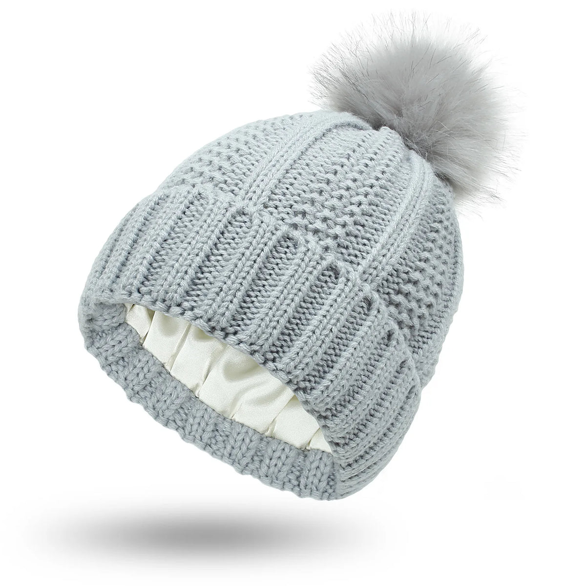 Veloura satin-lined beanie in Cloud Grey