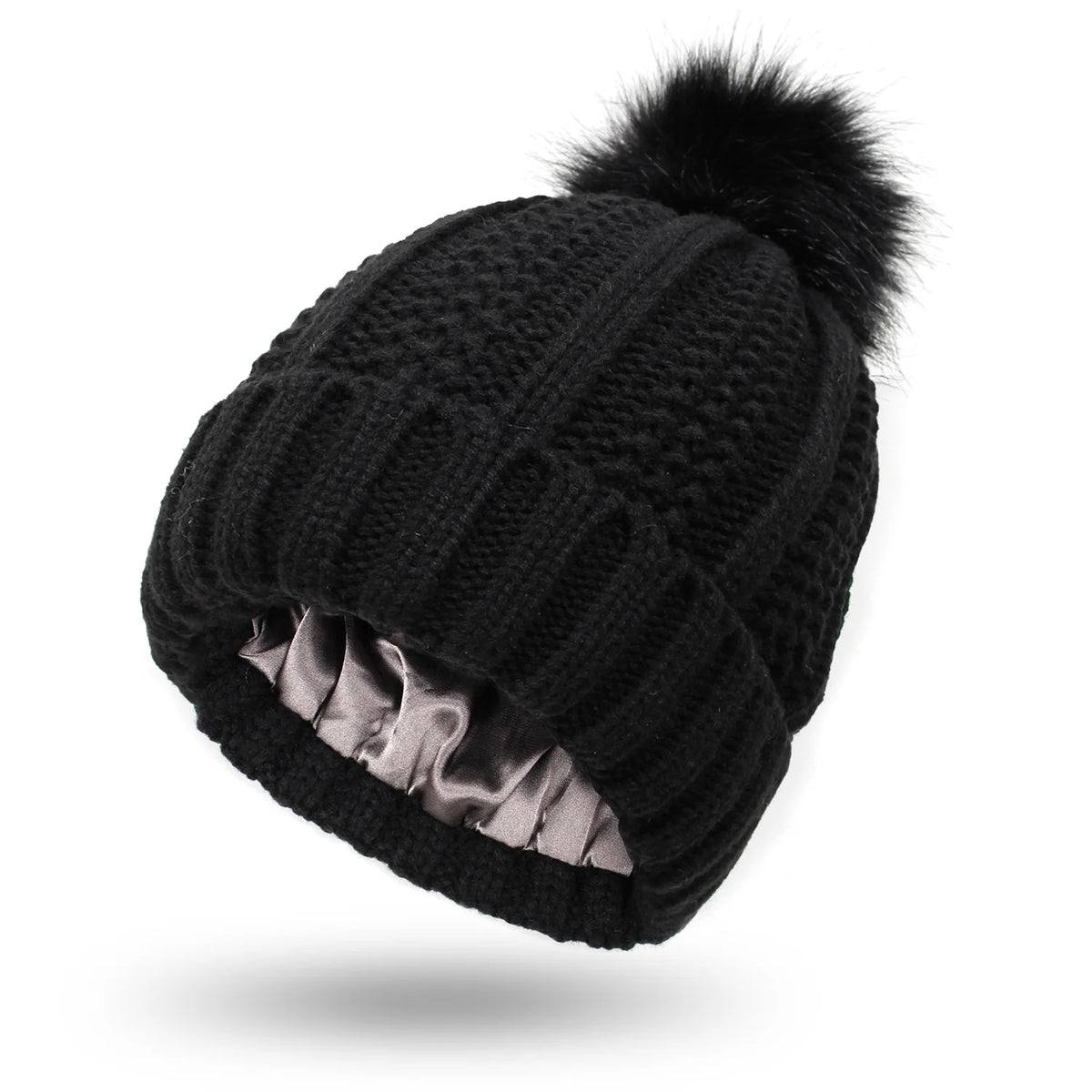 Veloura satin-lined beanie in Midnight Black