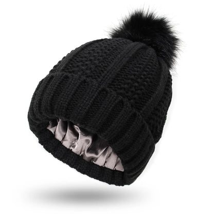 Veloura satin-lined beanie in Midnight Black